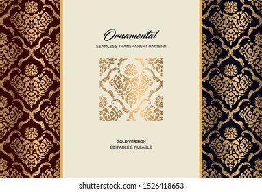 Seamless transparent ornamental and floral pattern with changeable background color.
