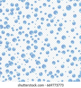 Seamless transparent pattern with bubbles soap. Water foam blowing bubbles. Flat vector cartoon illustration. Objects isolated on background.