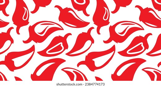 Seamless transparent pattern. Peppers in flat style. Red silhouettes. Vector illustration in EPS10.