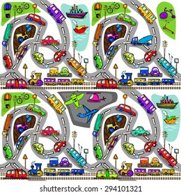 Seamless transport a child's drawing. Vector