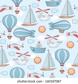 Seamless transportation pattern. Can be used for wallpaper, pattern fills, web page background.