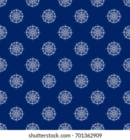 Seamless Travel Pattern with Compass Rose, Maritime Tourism Concept , Line Style Design, Vector Illustration