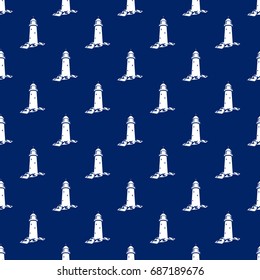 Seamless Travel Pattern with Lighthouse, Marine Tourism Concept , Vector Illustration