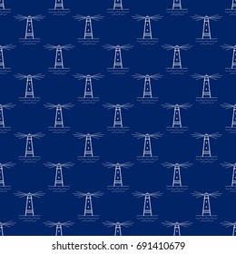 Seamless Travel Pattern with Lighthouse, Maritime Tourism Concept , Line Style Design, Vector Illustration