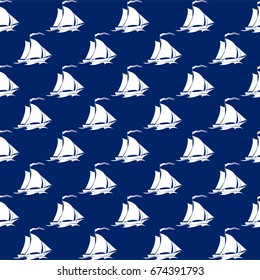 Seamless Travel Pattern with Sailing Vessel , Marine Tourism Concept , Vector Illustration 