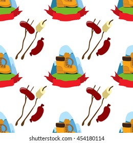 Seamless travel pattern theme. Vacation, travel, mountain climbing, active sport, hobby design surface.