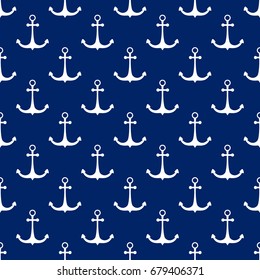 Seamless Travel Pattern with White Anchor , Sea Tourism Concept , Vector Illustration 