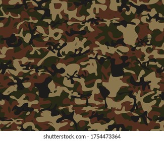 Seamless Tree Brush. Brown Modern Pattern. Digital Beige Camouflage Seamless Print. Hunter Green Pattern. Camo Khaki Canvas. Urban Camo Print. Vector Military Background. Woodland Vector Camoflage.