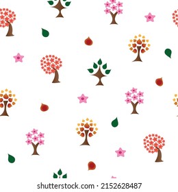 Seamless tree leaf flower pattern in flat style. Vector illustration.