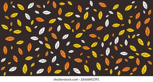 Seamless tree leaf pattern background. Orange, yellow, and white colors. Autumn banner template. Brown leaves backdrop