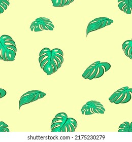 monstera de árbol sin costura con fondo amarillo