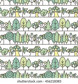 Seamless tree pattern. Background vector line ornament.