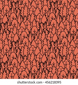 Seamless tree pattern. Background vector line ornament.