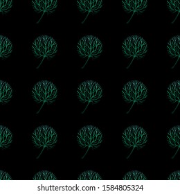 Seamless tree pattern. Dark hand drawn nature and ecology theme background. EPS 10