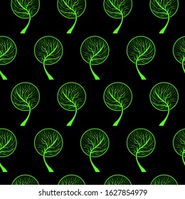 Seamless tree pattern. Dark hand drawn nature and ecology theme background. EPS 8