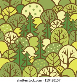 Seamless tree pattern with forest illustration in vector. Background with summer trees.