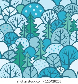 Seamless tree pattern with forest illustration in vector. Background with winter trees.