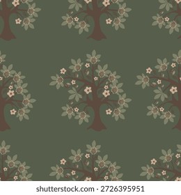 Padrão de árvore sem costura, pintado à mão, estilo vintage.
Adequado para impressão decorativa,
impressão têxtil, papel de parede, papel de embrulho para presente, padrões de superfície e design de moda.