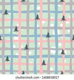 Seamless tree pattern on stripes.Vector Illustration