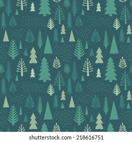 Seamless tree pattern. Vector background.