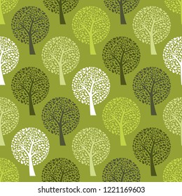 Seamless tree pattern. Vector illustration.