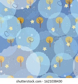 Seamless Tree Pattern with yellow trees and dotted background. Vector Illustration