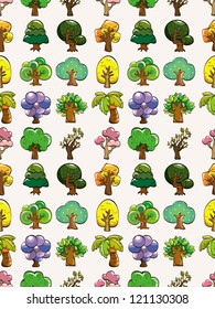 seamless tree pattern,cartoon vector illustration