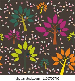 Seamless trees. Trees background. The trunk and leaves in separate layers. Vector.