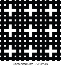 Seamless trellis pattern in black and white with squares and crosses, minimalist background, seamless fabric print