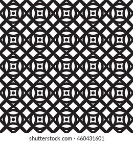 Seamless trellis pattern with  dots. Geometrical, geo print with dots. Trellis seamless background. Black and white design. Modern mosaic print for apparel, wallpapers, interior design, in vector