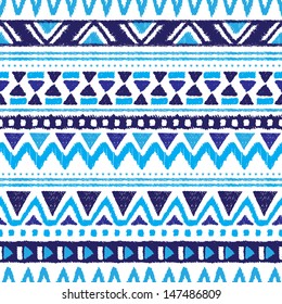 Seamless trend blue aztec vintage folklore background pattern in vector 