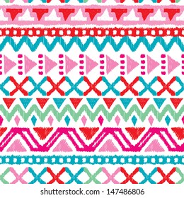 Seamless trend blue and pink aztec vintage folklore background pattern in vector 