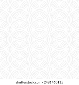 Seamless trend ornament of circles and arcs, geometric white shapes for textiles and wallpaper. Festive Christmas pattern on a gray background for New Year or wedding cover.