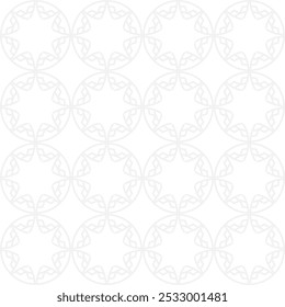 Seamless trend ornament of circles and arcs, geometric white shapes for textiles and wallpaper. Abstract panoramic pattern on a gray background for a New Year or wedding cover or card.