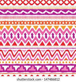 Seamless trend purple and orange aztec vintage folklore background pattern in vector 