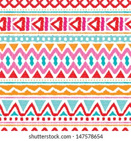 Seamless trend summer color aztec vintage folklore background pattern in vector 
