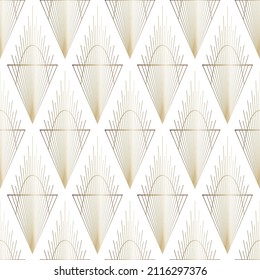 Seamless trendy abstract geometric pattern, art deco style. Gradient, gold, white background, vector
