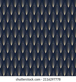 Seamless trendy abstract geometric pattern, art deco style. Gradient, gold, dark blue background, vector