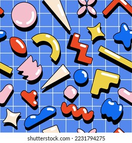 Seamless trendy abstract geometric pattern in Memphis style. Hand drawn vector background.