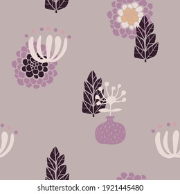 Seamless trendy abstract pattern with elements of nature, geometric and free shapes. Spring mood. Suitable for fabrics, bedding, wallpaper, decor