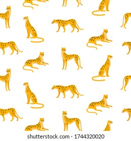 Seamless trendy animal pattern with cheetah. Outline vector illustration for prints, clothing, packaging and postcards.