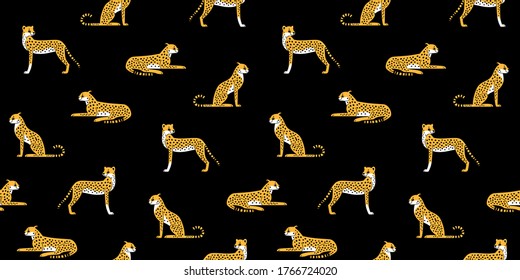 Patrón animal de moda sin foco con chita. Ilustración vectorial plana para impresiones, ropa, embalaje y postales.