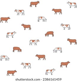 Seamless trendy animal pattern with cow. Contour vector print in cartoon style.