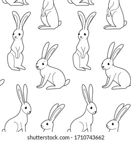 Seamless trendy animal pattern with hare. Flat design print in cartoon style.