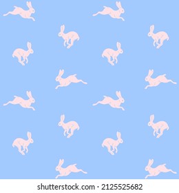 Seamless trendy animal pattern with white hare. Contour design print.
