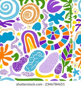 Seamless trendy background of colored different elements. Vector illustration