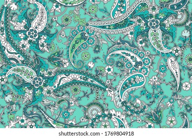 Seamless trendy background with paisley in Indian style