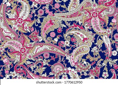 Seamless trendy background with paisley in Indian style