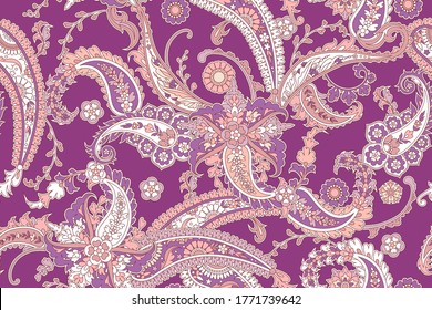 Seamless trendy background with paisley in Indian style