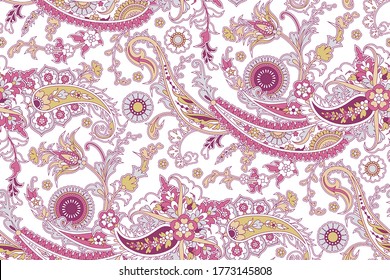 Seamless trendy background with paisley in Indian style